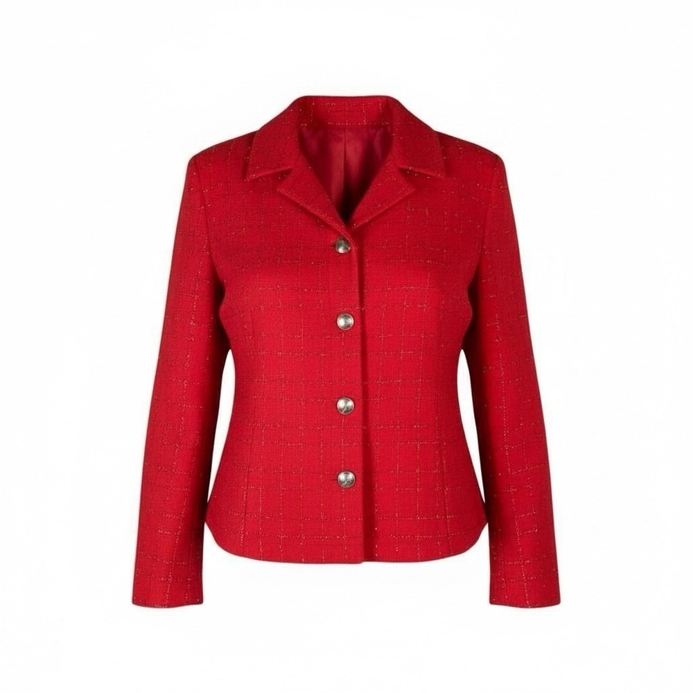 Women's Christopher & Banks Blazer Red With Silver Sparkles Size Small